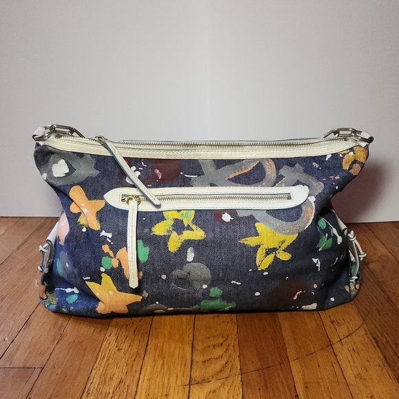 Vintage Y2K Dooney and Bourke Graffiti Splash Paint Denim Shoulder Bag Purse - Picture 6 of 15